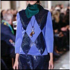 $795 Tory Burch Lantilly Evening Blue Sequin Shift Tunic Dress sz 10